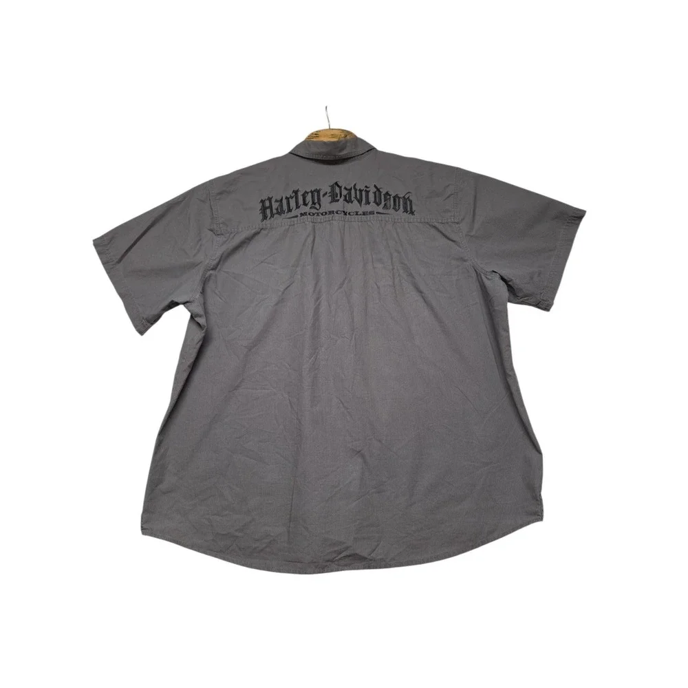 Harley-Davidson Mens 3XL Grey HDMC Embroidered Short Sleeve Button Up Shirt
